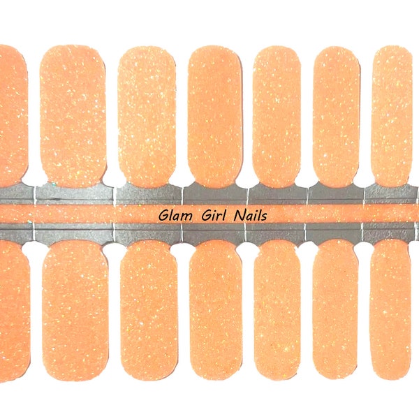 Neon Orange Sparkle Solid Color Glitter Nail Polish Strips / Nail Polish Wraps / Nail Art / Nail Stickers / Press On Nail Wraps