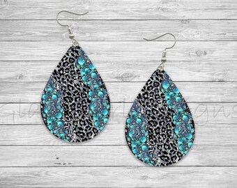 Black Leopard Bling Sublimation Earring Designs Template PNG, Instant Digital Download, Earring Blanks Design, Printable, Sublimation Design