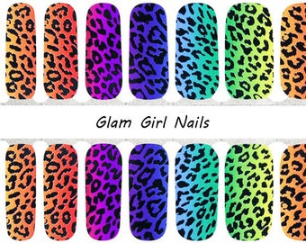 Rainbow Leopard Print Nail Polish Strips / Nail Wraps / Nail Art / Nail Stickers