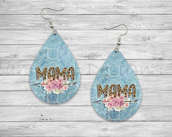 Mama Digital Boho Floral and Arrows Mother's Day Sublimation Earring Designs Template PNG, Instant Digital Download, Earring Blanks Design