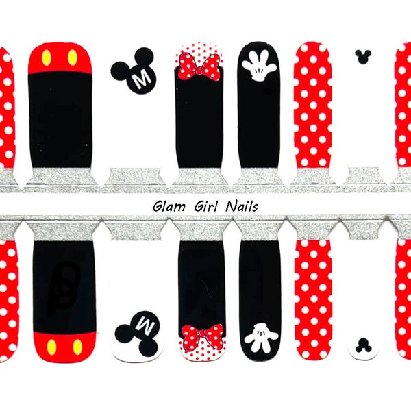 KIDS SIZED Mickey and Minnie Mouse and Polka Dots Nail Polish Strips / Nail Wraps / Nail Stickers / Accent Nails / No Dry Nail Polish