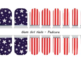 4th of July American Flag Pedicure Toenail Polish Strips