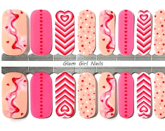 Valentine's Day Vibes Pink Hearts Nail Polish Strips / Nail Polish Wraps / Nail Art / Nail Stickers / Nail Designs