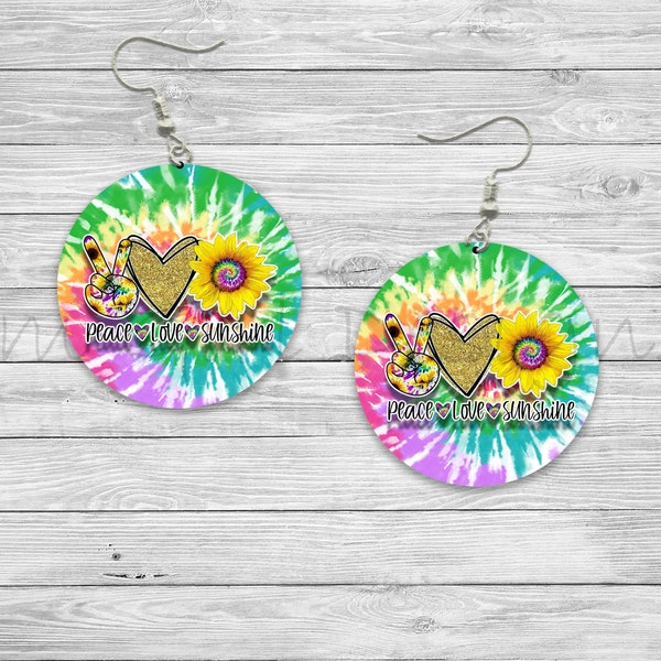 Peace Love and Sunflowers Sublimation Round Earring Designs Template PNG, Instant Digital Download, Earring Blanks Design, Printable