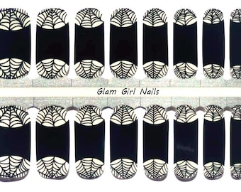 Spiderweb French Manicure Halloween Nail Polish Strips / Nail Wraps