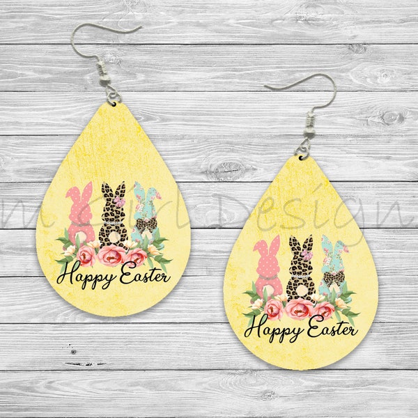Happy Easter Bunny Digital Earring Designs Template PNG, Instant Digital Download, Earring Blanks Design, Printable, Sublimation Earrings