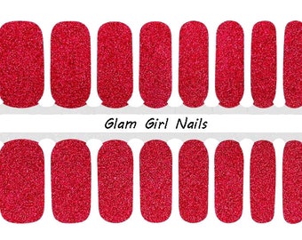 Cherry Red Sparkle Solid Color Nail Polish Strips, Nail Wraps, Nail Stickers, Nail Art, 100% Nail Polish Wraps, Christmas or Valentine's