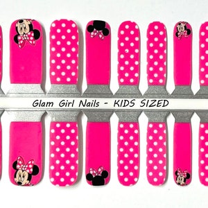 KIDS SIZED Pink Minnie Mouse Bows and Polka Dots Nail Polish Strips / Nail Wraps / Nail Stickers / Accent Nails / No Dry Nail Polish