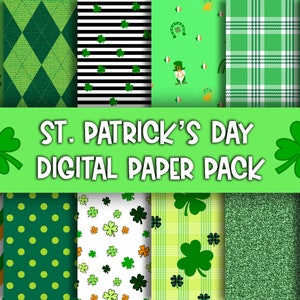 St. Patrick&#39;s Day Digital Paper Pack, Instant Digital Download, 12 High Quality JPEG Images