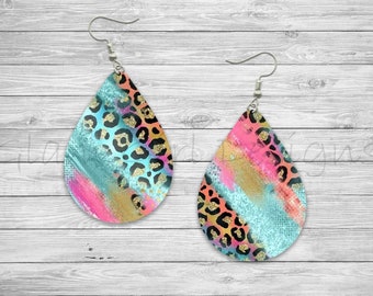Water Color Leopard Print Digital Sublimation Earring Designs Template PNG, Instant Digital Download, Earring Blanks Design, Printable,