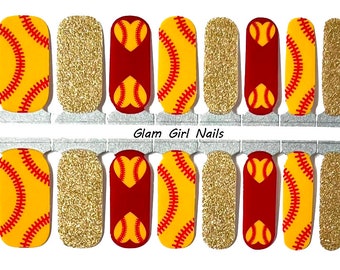 I Heart Softball Glitter Nail Polish Strips / Nail Wraps / Nail Decals / Nail Stickers / Nail Art