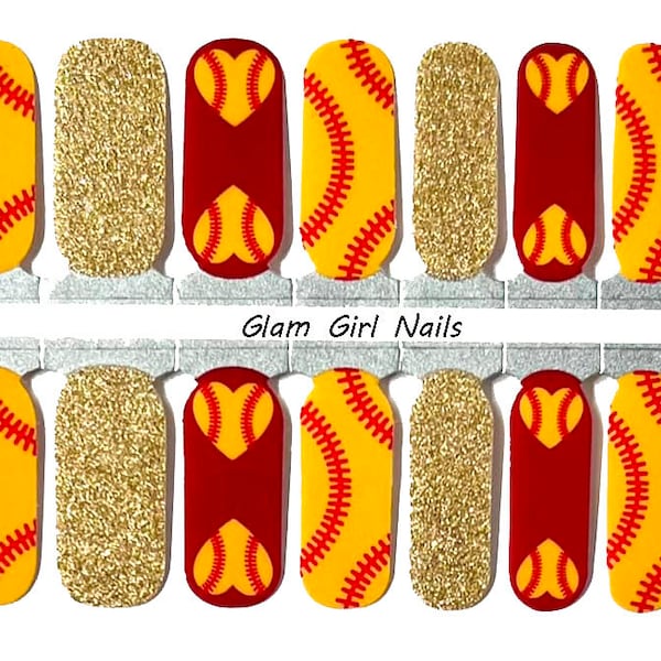 I Heart Softball Glitter Nail Polish Strips / Nail Wraps / Nail Decals / Nail Stickers / Nail Art