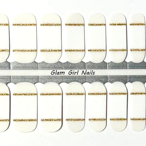 Gold and White French Manicure Nail Polish Strips / Nail Wraps