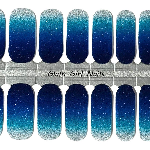 Ocean Blue Ombre Sparkle Nail Polish Strips / Nail Wraps / Nail Art / Nail Stickers / Accent Nails