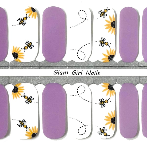 Spring Sunflowers and Bees Floral Nail Polish Strips / Nail Wraps / Press On Nails/ Accent Nail Stickers