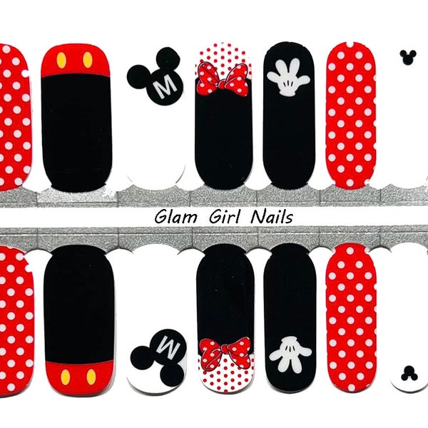 Mickey and Minnie Mouse and Polka Dots Nail Polish Strips / Nail Wraps / Nail Stickers / Accent Nails / No Dry Nail Polish