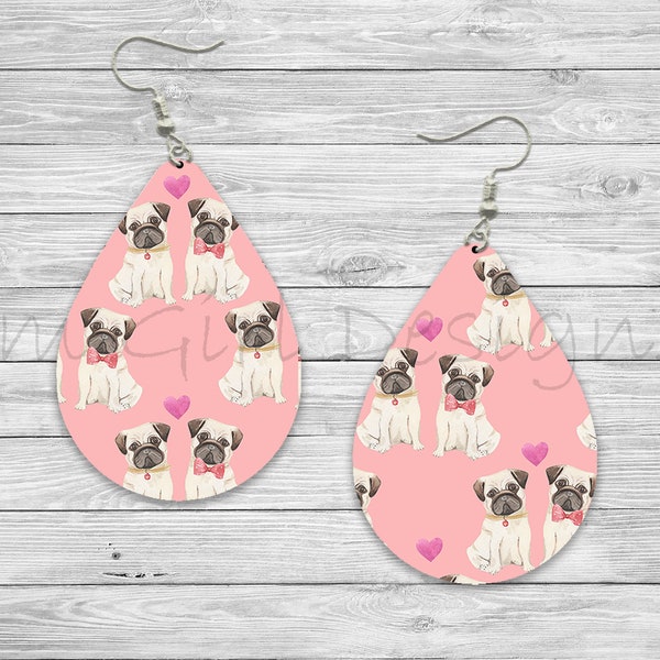 Valentines Day Pug Print Sublimation Earring Designs Template PNG, Instant Digital Download, Earring Blanks Design, Valentine Earring PNG