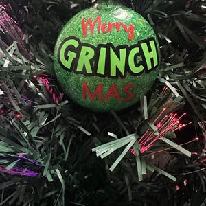 Double-sided Grinch Custom Ornament, Merry Grinchmas and Grinch face Tree decoration, Holiday Gift