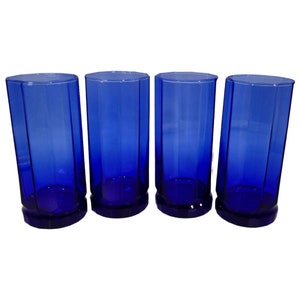 4 Anchor hocking Cobalt Blue Essex 10 Panel Tall Tumblers 16 oz Vintage