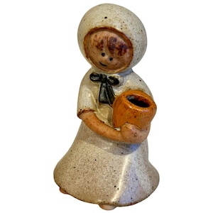 Vintage Stoneware UCTCI Girl Holding Basket  Figure 4” Art Pottery Japan