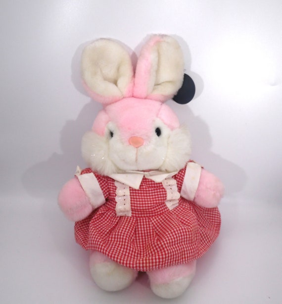 Vintage 1988 Chrisha Pink Bunny Plush in Red Dress (12