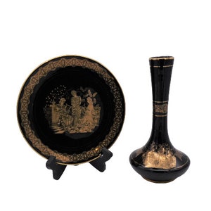 Fakiolas Bud Vase And Plate Hand Made in Greece 24k Gold Pre-Owned
