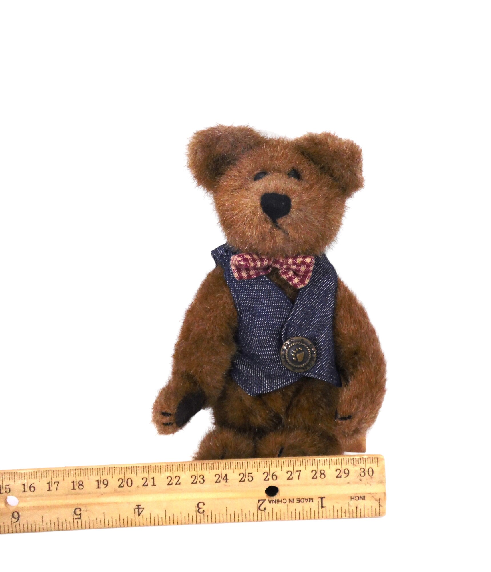 Boyds Bears Raeburn Plush Bear, Denim Vest, Bow Tie, 6