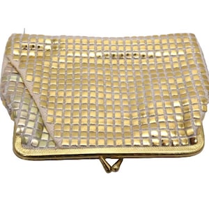 Vintage Kiss Lock Wallet Multi Pocket Gold Tone Vinyl Coin Purse With Zipper