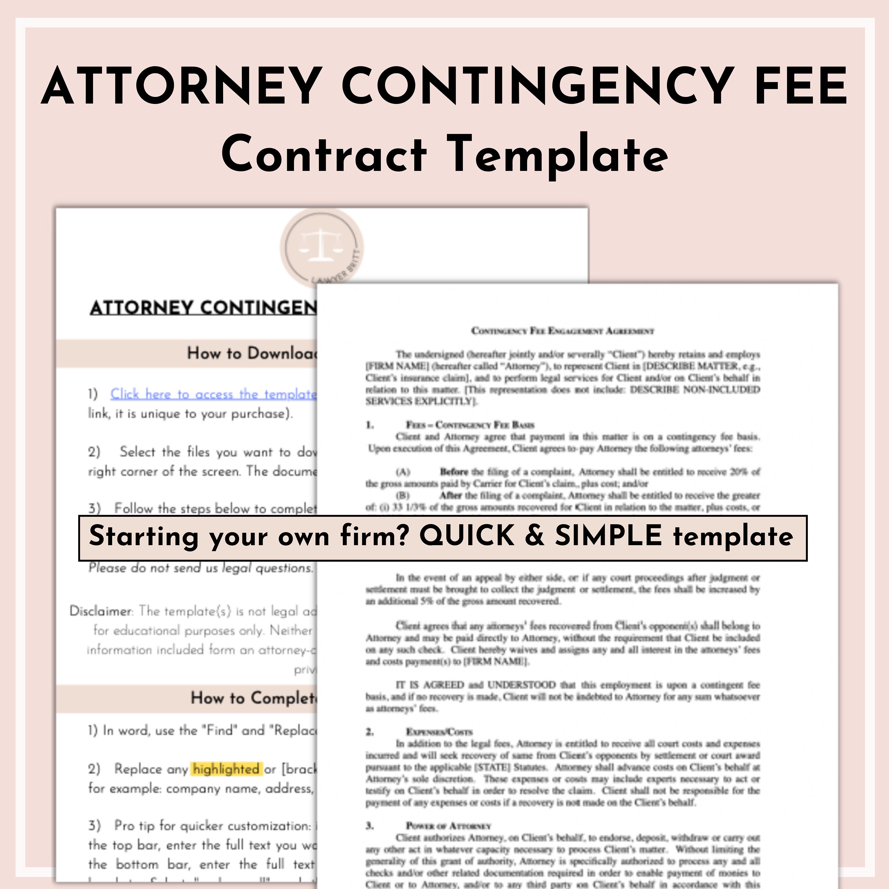 Attorney Fee Contract template Contingency Fee Etsy Attorney Fee Contract template Contingency Fee Etsy