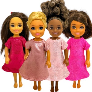 Pink metallic dress for 5.5” fashion doll