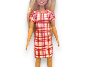 Plaid dress for 13.5” first fashion doll