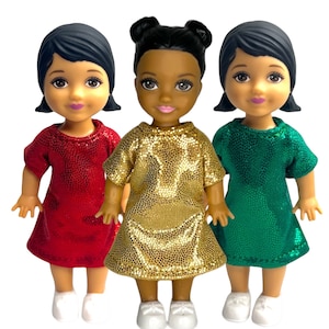 Metallic dress for 4” toddler fashion doll