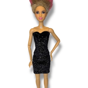 barbie black sparkly dress Black Barbie BALLROOM Dance Dress Velvet Sparkle Silver Diamond Dress Only