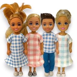 Gingham pattern outfit for 5.5” fashion doll
