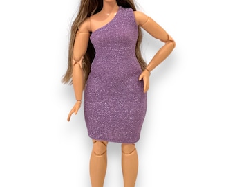 One-shoulder stretch dress for 11.5” realistic curvy doll
