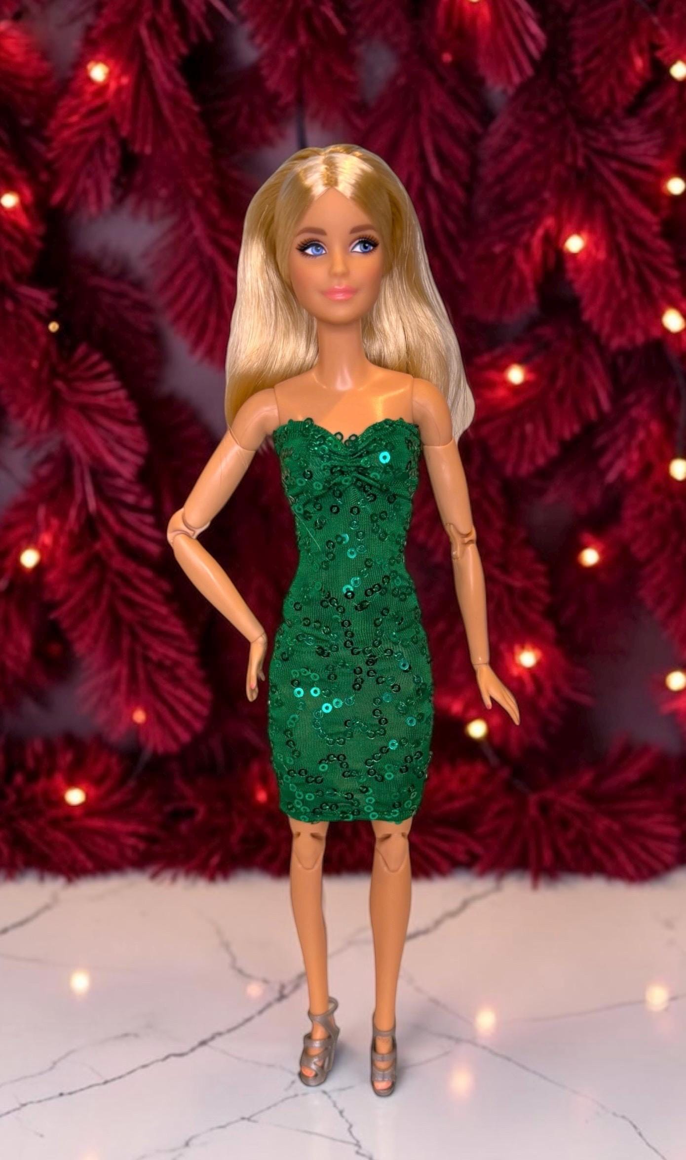 green dress christmas barbie Holiday AL:June26