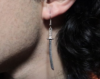 Boucles d'oreilles Silver Sword Drop, Anime Streetwear, Japanese Harajuku Aesthetic, Manga Gift Jewelry, Men, Women, Cosplay