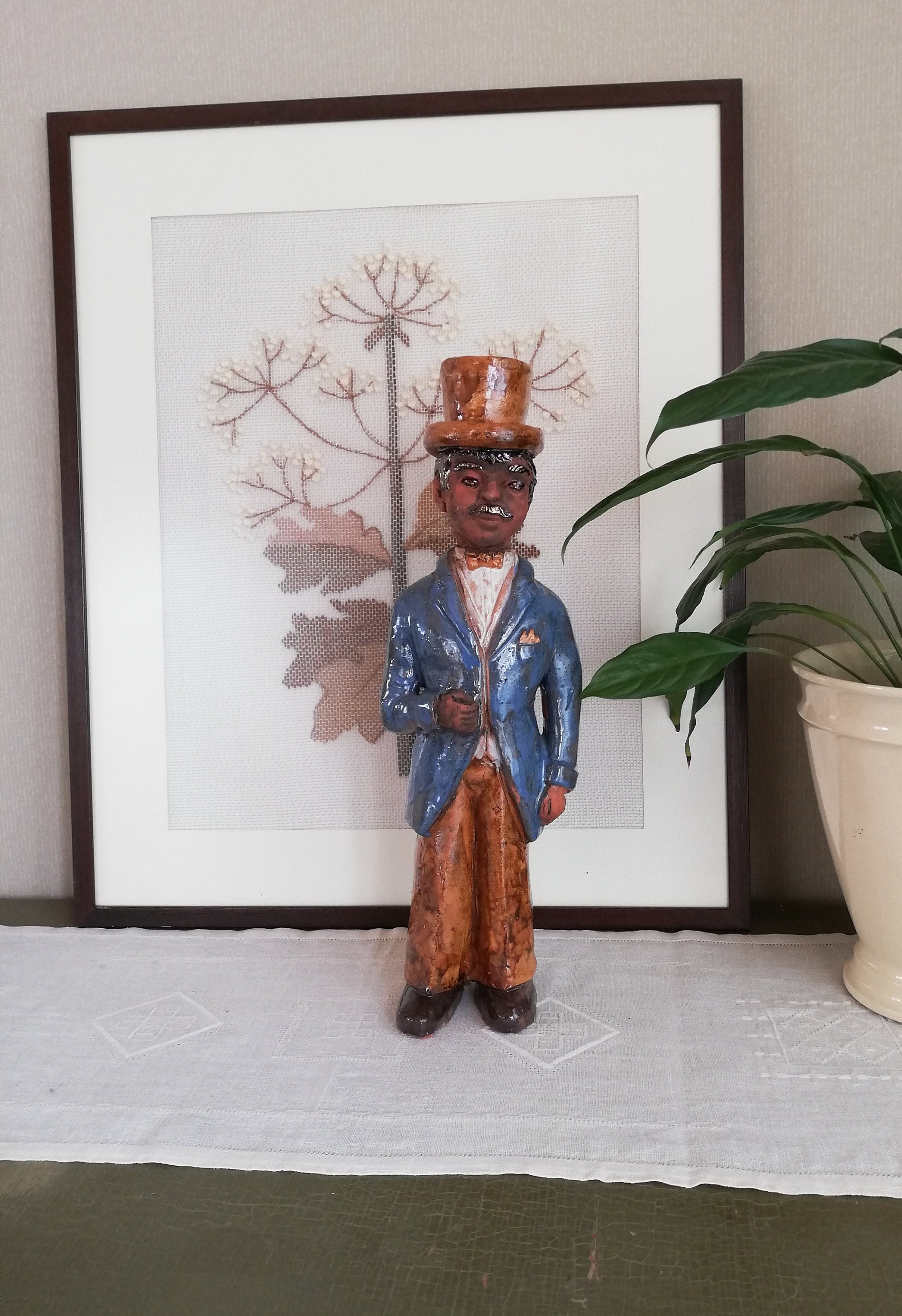 Swedish ceramic figurine designed by Lars Bergsten (1920-2011). A tall gentlemen from mid-century.