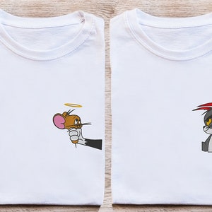 Coppia T-shirt Unisex con personalizzazione ricamata TOM E JERRY - Regali d'amore, anniversario, Regalo per gli amanti dei cartoni