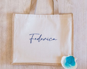 Jute / Cotton bag personalized with EMBROIDERY, gift idea, personalization of your choice - Beach Bag - Sea Bag