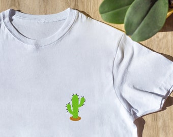 T-shirt con personalizzazione ricamata, con cactus, unisex, cotone, personalizzata