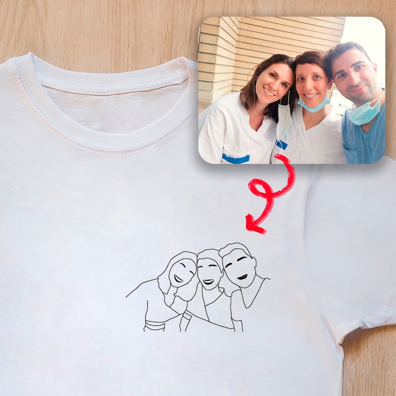 T-shirt ritratto RICAMATA, la tua foto stilizzata, T-shirt con personalizzazione ricamata, Tshirt di coppia unisex, Regalo di San Valentino. immagine 6