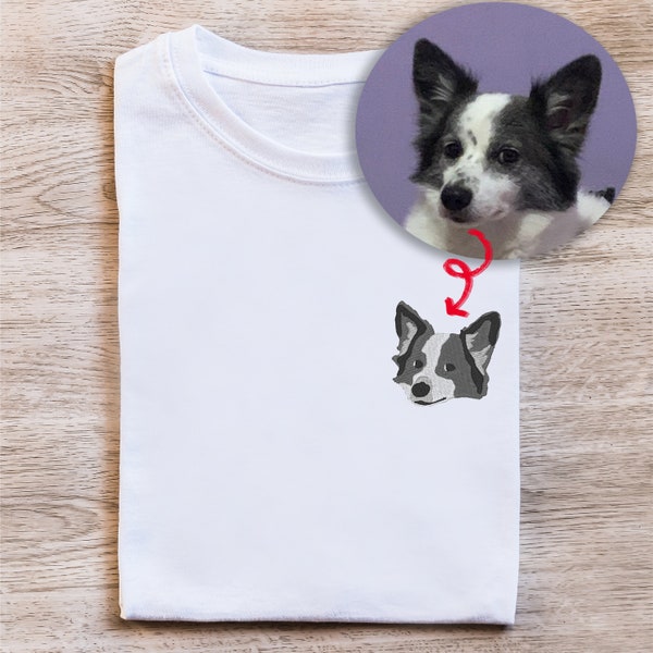 Camiseta retrato BORDADA, retrato de tu perro, camiseta con personalización bordada, regalo para amantes de los animales.