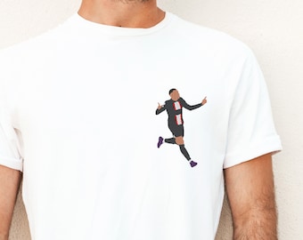 T-shirt avec personnalisation brodée, Mbappè. Cadeau pour les amateurs de football.