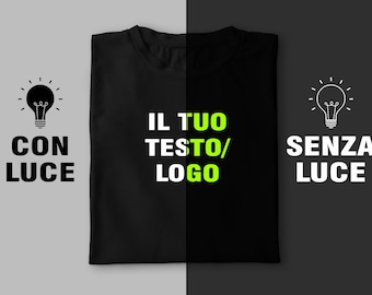 Mit fluoreszierendem Faden besticktes T-Shirt, Personalisierung mit Text/Logo – Leuchtet im Dunkeln – Mann/Frau! Passen Sie es an, wie Sie möchten!