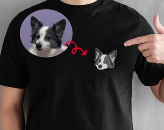 EMBROIDERED portrait T-shirt, portrait of your dog, T-shirt with embroidered customization, gift for animal lovers.