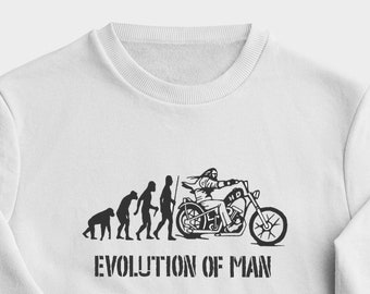 Sweat-shirt unisexe avec personnalisation brodée - « EVOLUTION OF MAN » Homme/Femme, cadeau pour les amateurs de moto !