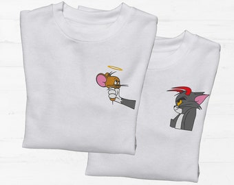 Unisex-Sweatshirt mit aufgestickter Personalisierung von Tom und Jerry – Geschenke der Liebe, Jahrestag, Valentinstag!