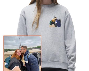 Felpa ritratto RICAMATA, Felpa  con personalizzazione ricamata, Felpa di coppia unisex, il tuo ritratto, fidanzato fidanzata