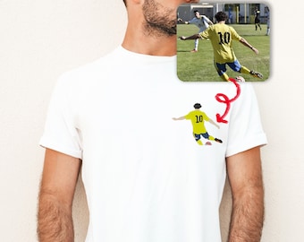 EMBROIDERED Tshirt, embroidery of your photo, tshirt with embroidered personalization, gift for football lovers!